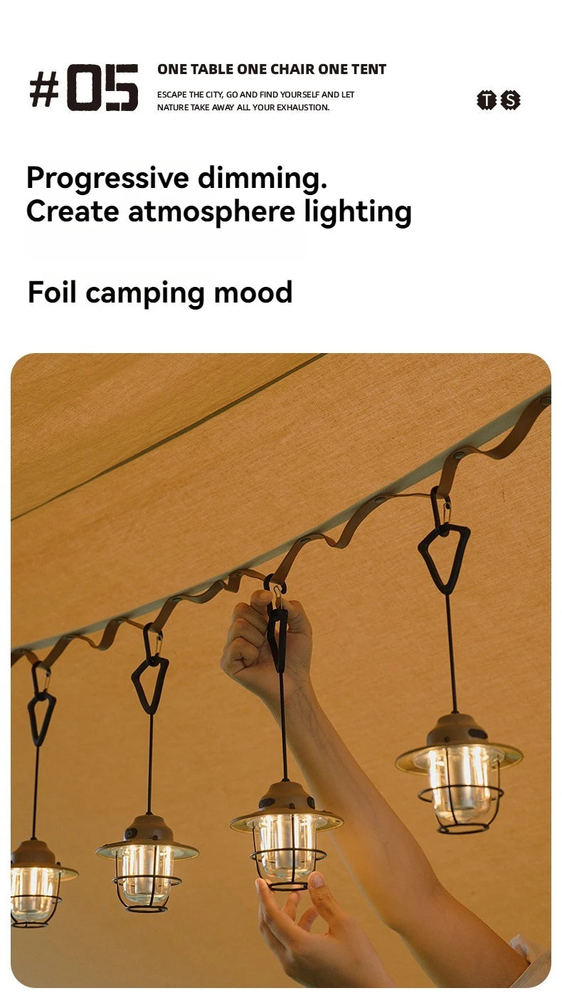 Shine Trip Outdoor Retro Smalldroplight, Campsite Lamp, Atmosphere Lamp, USB Charging Tent Light, LED Camping Hangling Lamp