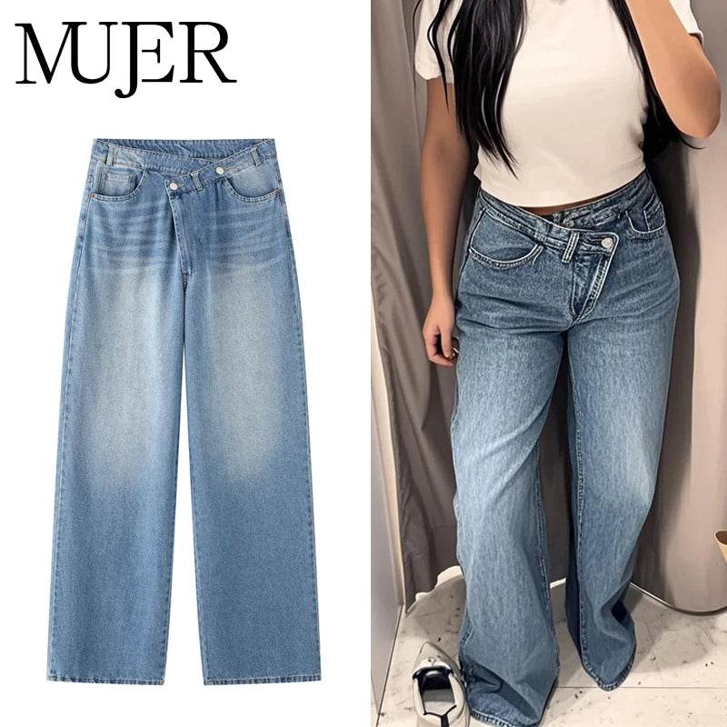 MUJER 2025 Women's Jeans Blue Baggy Jeans for Women High Waist Mom Jeans Woman Wide Leg Denim Pants Woman Jeans Summer Trousers - AIAZ