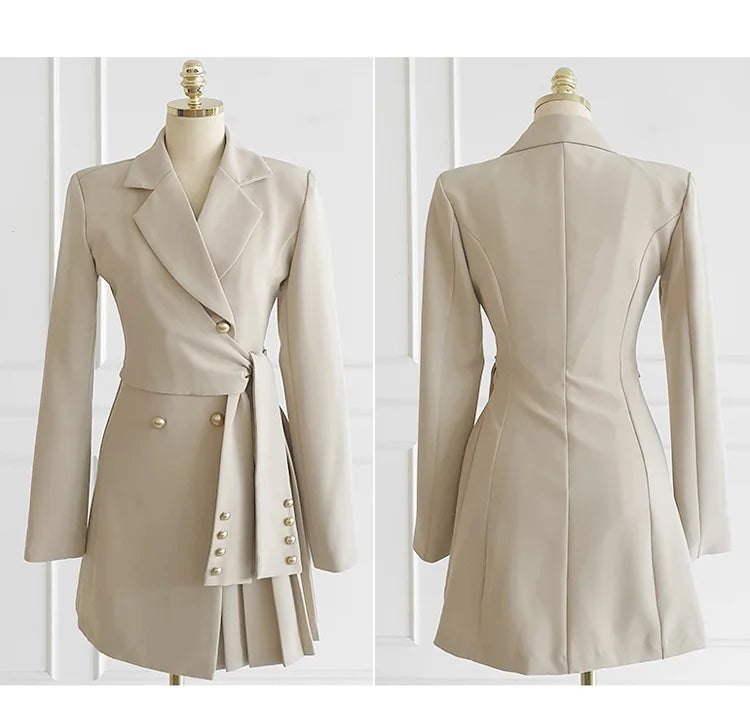 H Han Queen Autumn Winter Dresses Korean Lace-Up Professional Jacket Vestido Elegant Fashion Slim Office Party Casual Dress