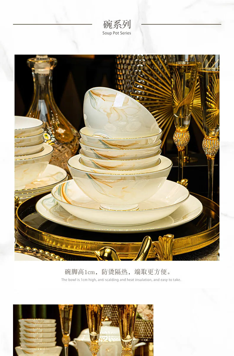 2025 New Jingdezhen High-end Bowl Plate Tableware Set For Housewarming Gift Bone China Bowl, Chopsticks Plate Set Gift Giving