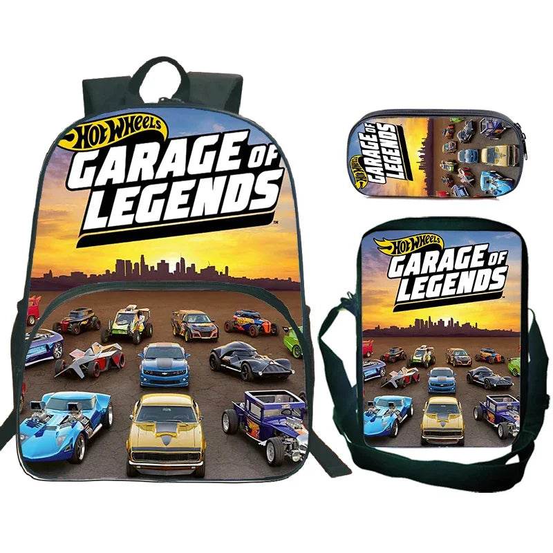Hot Wheels Let's Race Print Backpack 3pcs Set Boys Girl Child School Bookbag Large Capacity Student Backpack Back to School Gift - AIAZ