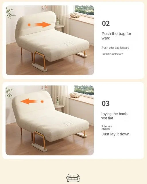 Folding Sofa Bed Dual Use Single Small Unit Balcony Living Room Multi Functional Clouding Stretching Relaxing Sofa Two Seat