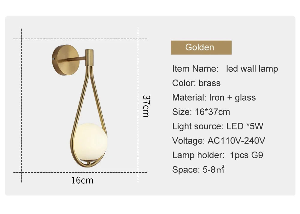 Modern LED Wall Lamps Metal Living Room Lamp Fashion Nordic Bedside Glass Wall Lamp Bedroom Decoration Lighting