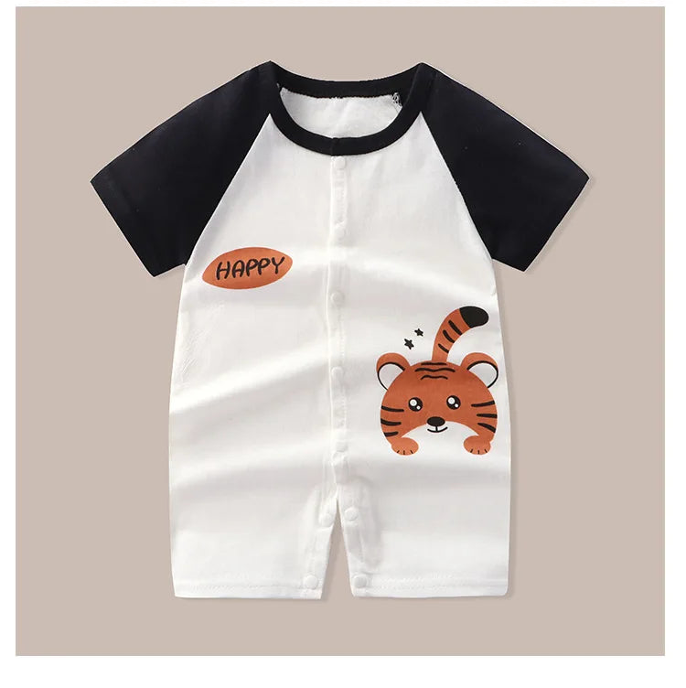 Newborn Clothes Cute Cartoon Dinosaur Tiger Shark Lion Print Strap Comfortable Summer Boys Girl 0-18 Short Sleeved Baby Jumpsuit