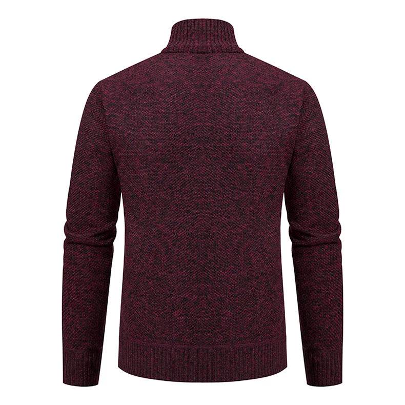 Autumn And Winter New Jersey Men's Casual Sports Coat Solid Color Stand Collar Wweater Grab Fleece Warm Zipper Cardigan - AIAZ