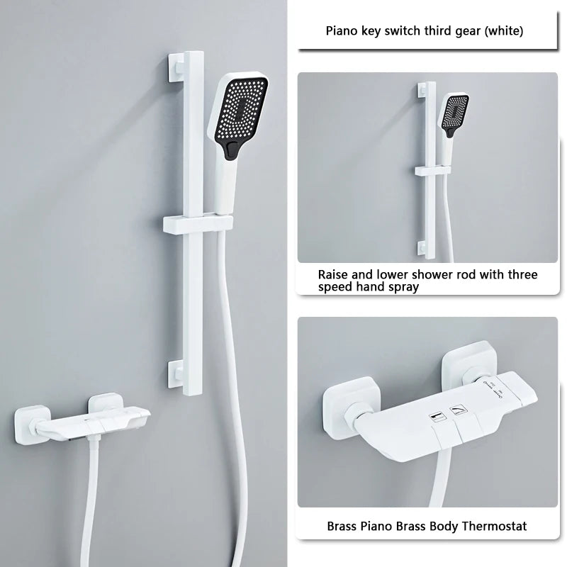New Design Gun Grey Bathroom Shower System Set Piano Keys Brass LED Digital Shower Faucet Bath Hot and Cold Mixer Shower Tap Set