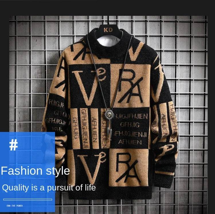 Men Knitted Sweater Stripe Pullovers Printing Round Neck Sweater Autumn/Winter Designer Quality Casual Men Clothing Jumper - AIAZ