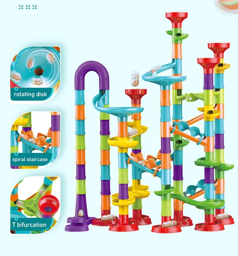 Marbles Run Catapult Track Building Blocks Slide Beads Educational Toys Children Gift Race Balls Toy Marble Track Race Set - AIAZ