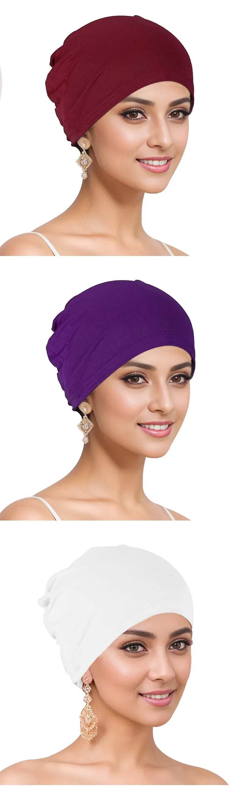 Muslim Turban Cap for Women Monochromatic Pullover Cap Hijab Hat Female Turban Fashion Accessories New - AIAZ