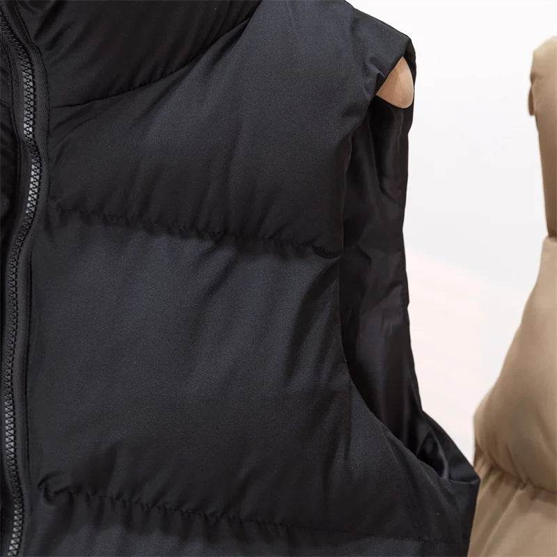 Elegant Chic Vests Fashionable Sleeveless Stand Collar Zipper Basic Autumn Winter Jacket Thick Warm Casual Women Vest Jacket ﻿ - AIAZ