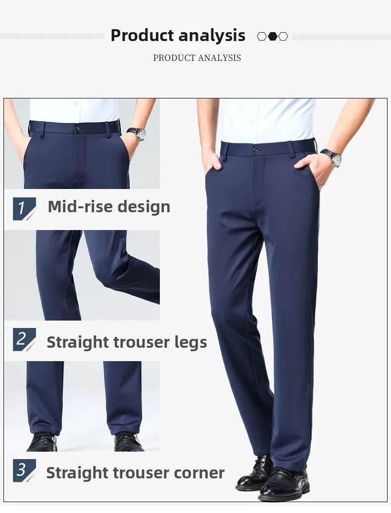 Men Suit Pants Light Thin Elastic Slim Fit Dress Pants Business Solid Casual Straight Leg Trouser Men Clothing Oversize 29-42 - AIAZ