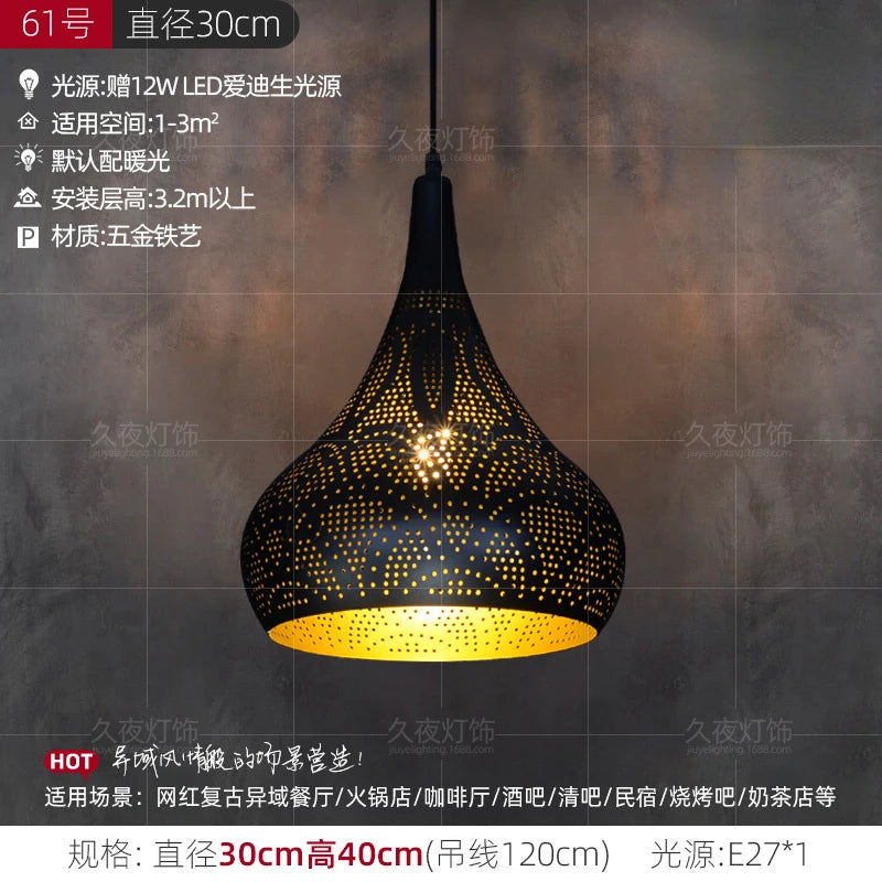 Southeast Asian Pendant Lights Antique Hollow Hanging Light Fixture Thai Arabian Restaurant Bedroom Moroccan Decorative Lamps