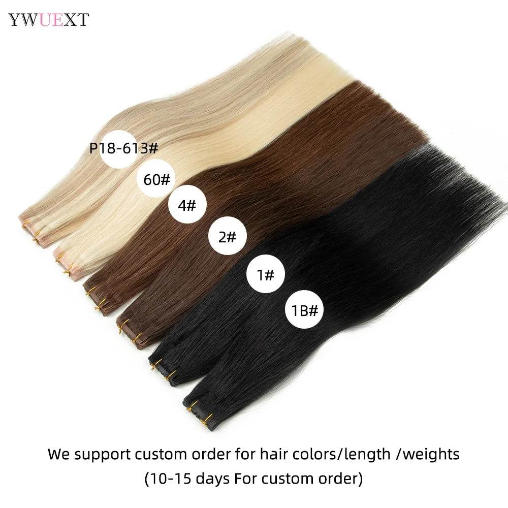 Invisible Twin Tabs Hair Extensions 12-24 inches PU Skin Tape cabelo humano 100 % natural Jet Black Micro Ring Weft Hair - AIAZ