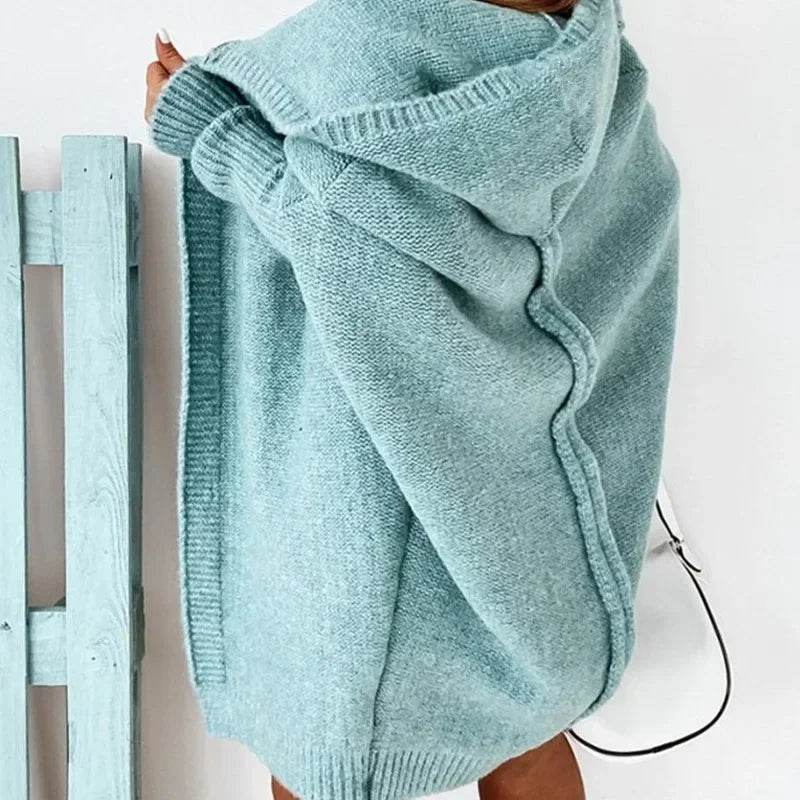 Women's Long Hooded Knitted Cardigan Sweater Warm Winter Overcoat Loose Fit Ladies Jumper Coat Knitwear Comfortable Knit - AIAZ