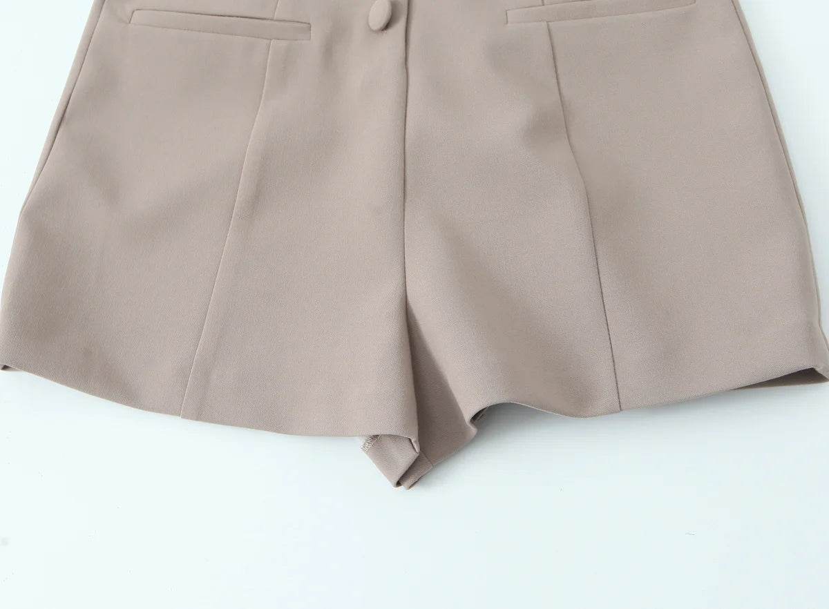 TRAFZA Women Fashion Sleeveless O Neck Slim High Waist Jumpsuits Woman Casual Summer Solid Elegant Single breasted Playsuits - AIAZ