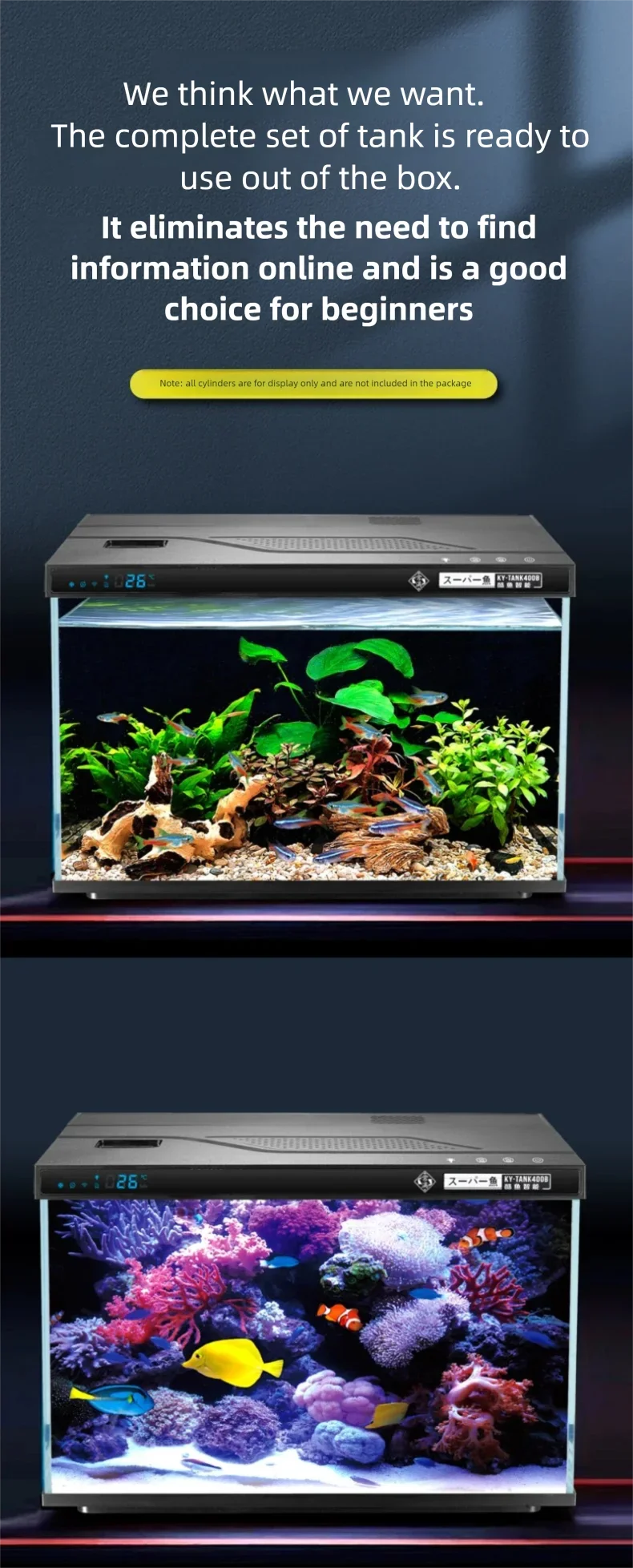 Cool Fish Aquarium Smart Desktop Fish Tank APP Touch Control Silent Air-Reduction Coral Reef for Marine Freshwater