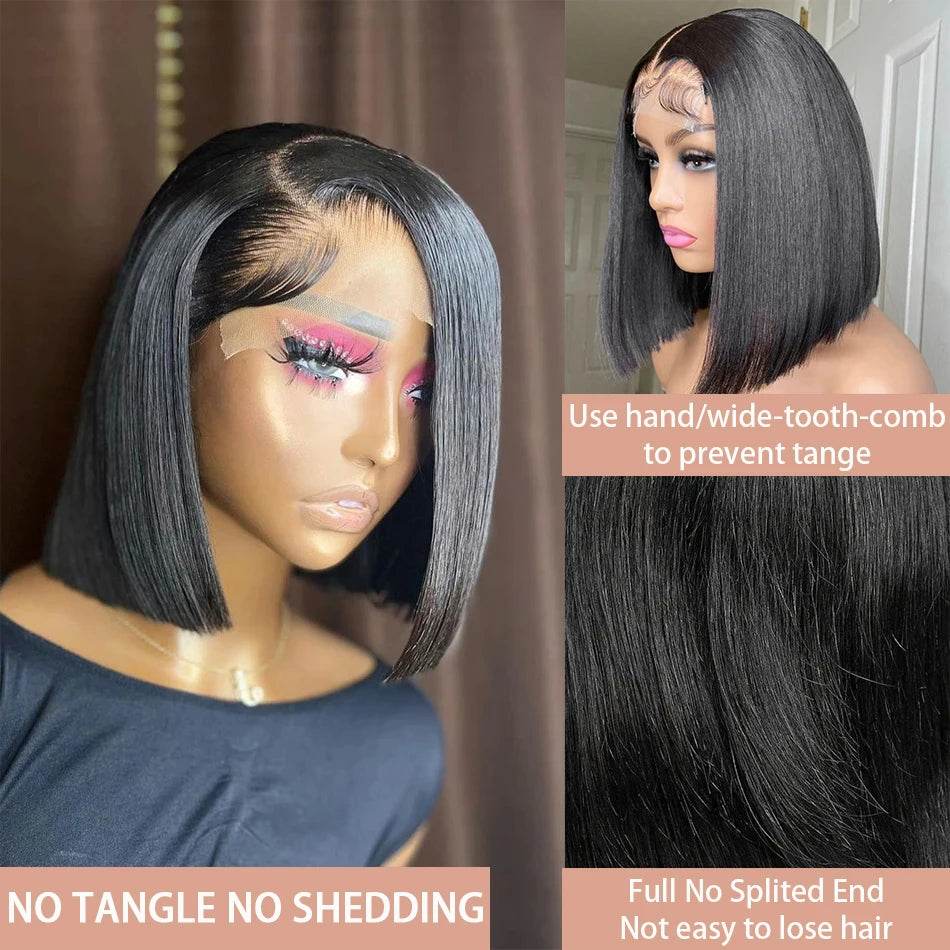13x4 Bone Straight Bob Wig Lace Front Human Hair Wigs 4x4 Short Bob Wig Lace Frontal Wig 100% Human Hair 200% Density 12 14 Inch - AIAZ