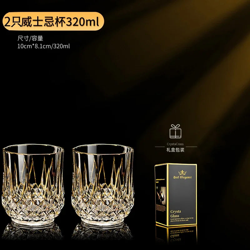Hand-painted French imported gold cda crystal red wine glasses set home whisky strong wine glasses 2 Pack.