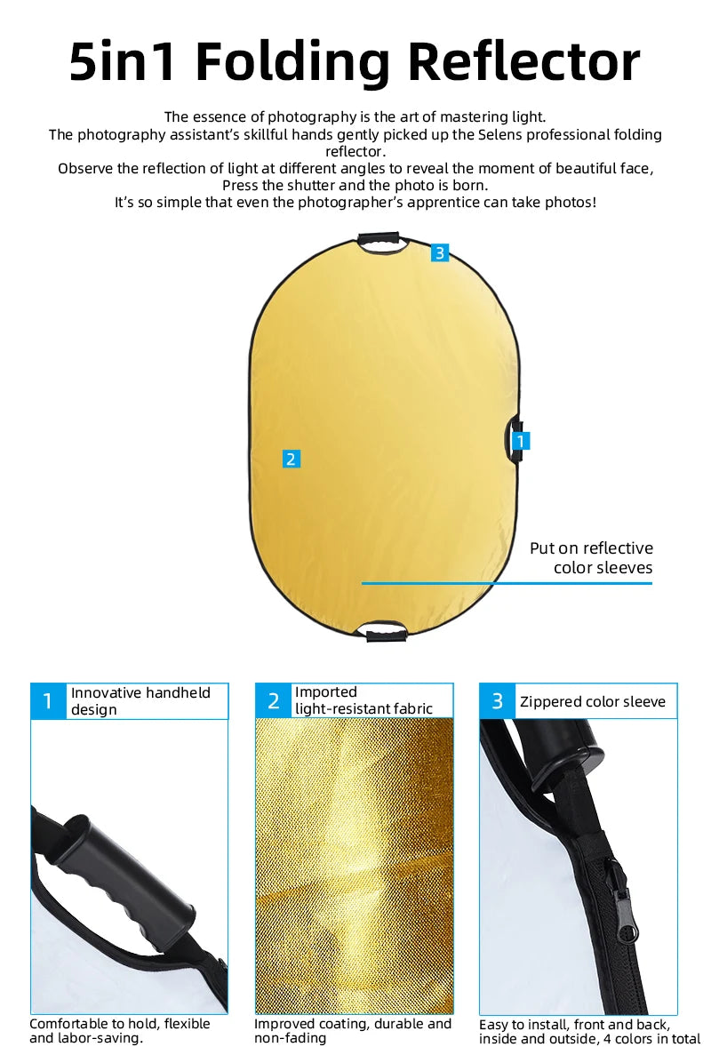Selens Portable 5 in 1 Reflector 60x90cm Oval Round Reflector Photography Accessories Diffuser Photo Studio Kits fotografia 반사판