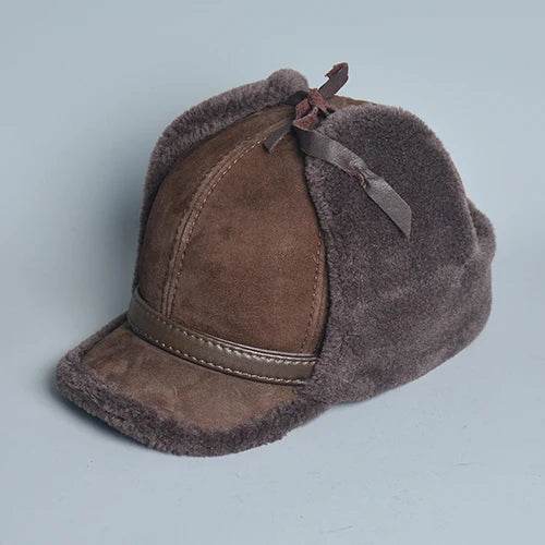 High Quality 2025 Winter Leather Hat Men Fur Lamb Wool Warm Thick Earflaps Bomber Hats Men's Baseball Cap Russian Hat - AIAZ