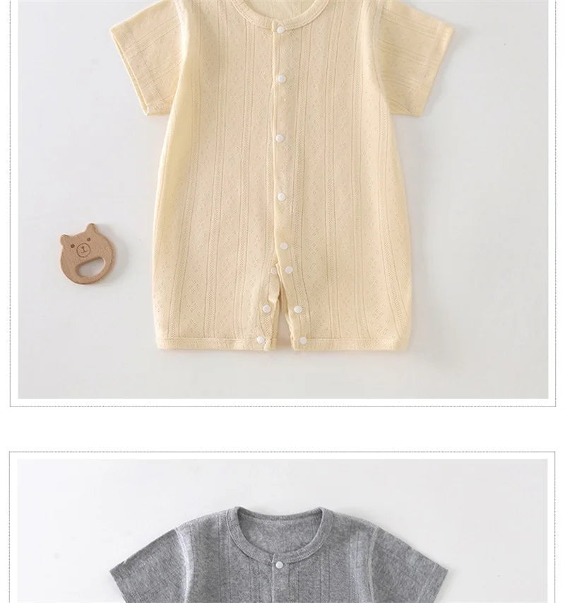 Baby Short Sleeved Jumpsuit Summer Newborn Breathable Mesh Air Conditioning Suit Boys Girls Infant Thin Sleepwear Crawling Suits