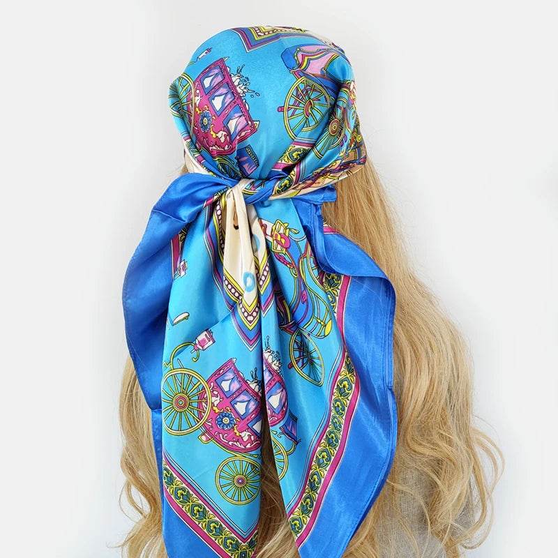 New 90*90cm Retro Brand Women Silk Scarf Bandanna Fashion Bohemian Pattern Square Hijab Lady Wrap Headband foulard muffler - AIAZ