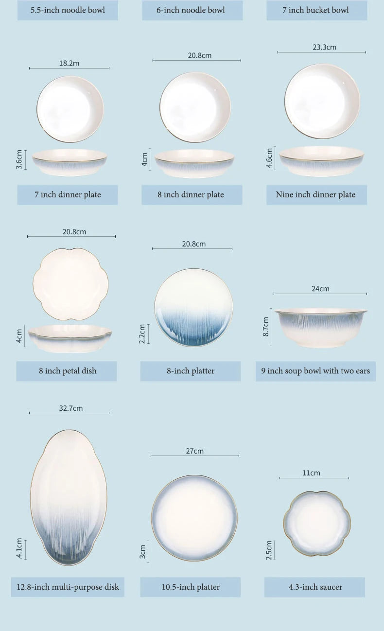 Luxury Ceramic Tableware Sets 24PCS Bone China Cutlery Microwave Dishwasher Safe Durable Elegant Ceramic Plates Dinner Sets