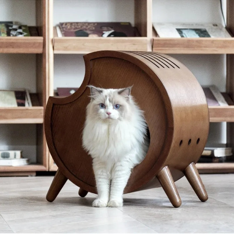 Dog Cat House Semi-enclosed Winter Shelter Indoor Pets Wooden Circle Breathable Cat Bed Home Decoration Pet Products Accessories