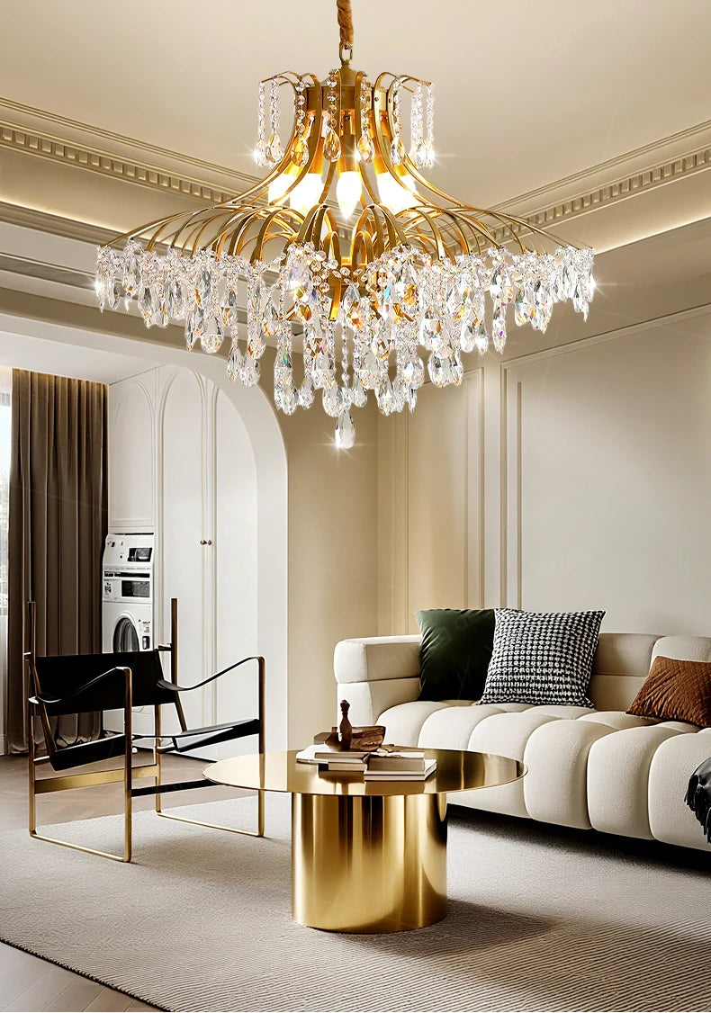 Hall Chandelier Crystal Living Room Pendant Light Minimalist Iron Art Hanging Lamp for Dining Table Lighting Ceiling Chandelier
