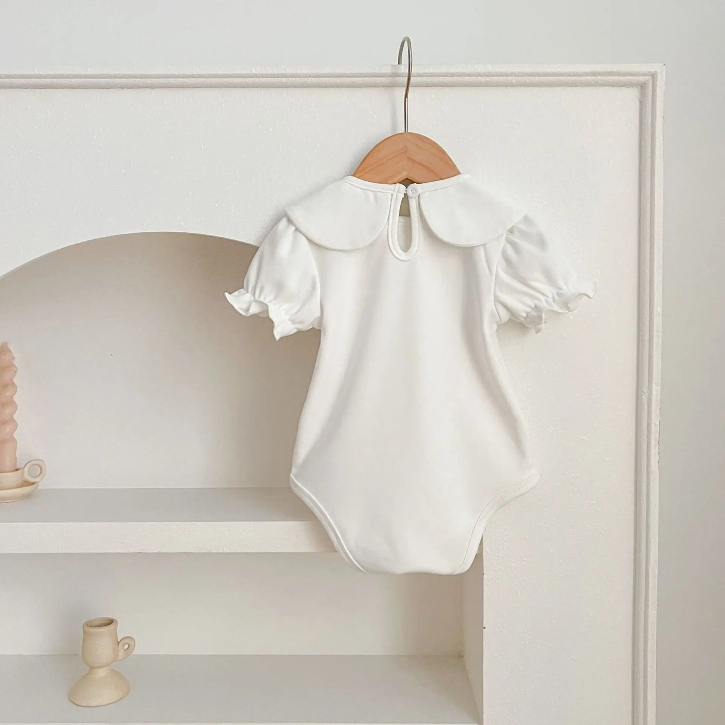 Summer Newborn Kids Baby Girls Doll Collar Solid Color Rompers Infant Baby Girls Short Sleeve Rompers Clothes