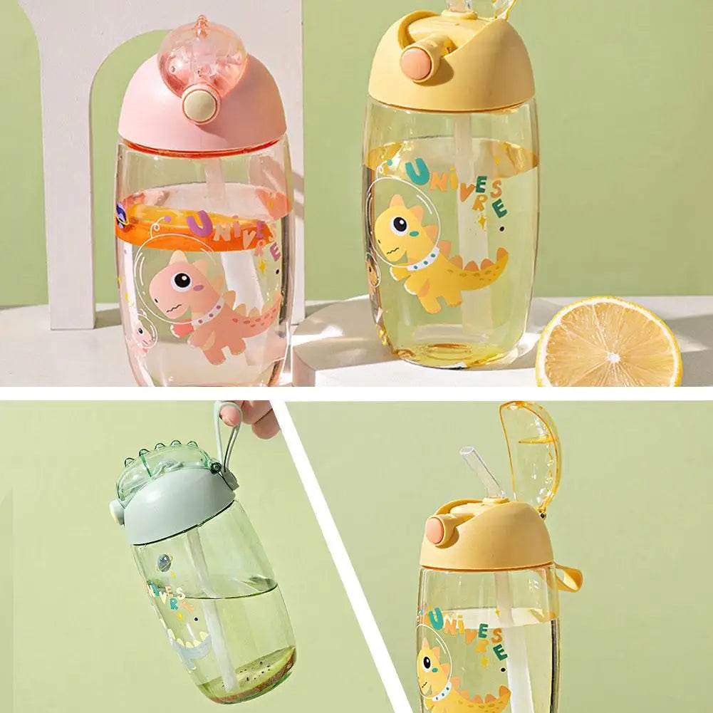 500ml Children's Dinosaur Water Bottle With Silicone Straw Leak Proof Plastic Water Bottle Summer Children's Water Cup - AIAZ