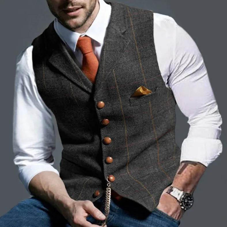 Men's Vests Tweed Suit Business Clothing for Men Striped Waistcoat Punk Vest Groomman Wedding Jacket Bleazer - AIAZ