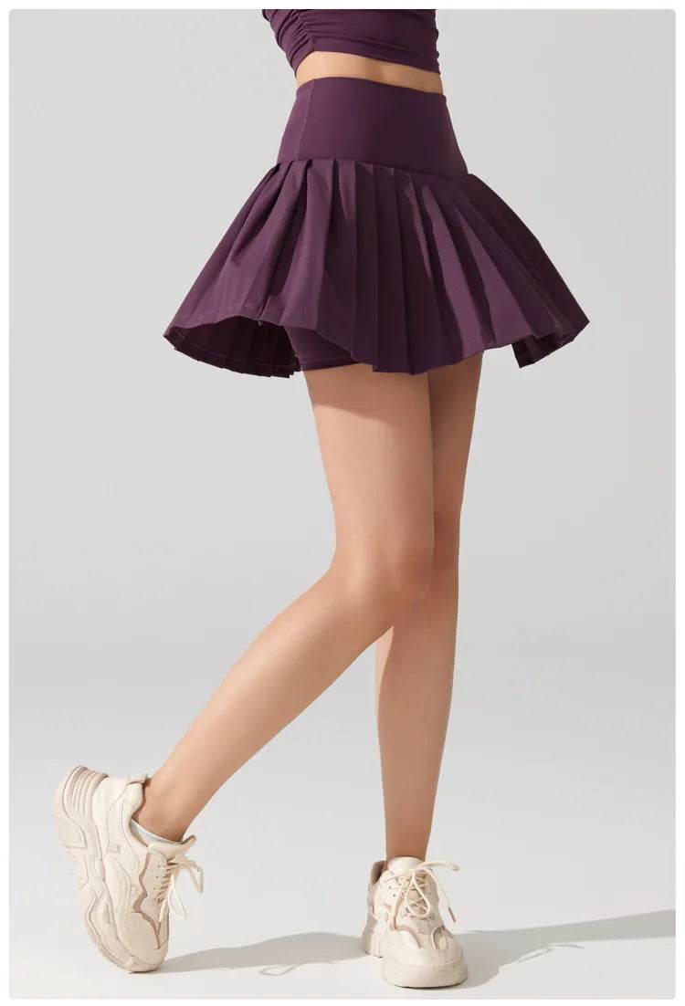 Women Summer Tennis Skirt Solid Color Pleated 2 In 1 Running Skirt Breathable Quick Dry Pocket Badminton Skirt Short Sportswear - AIAZ