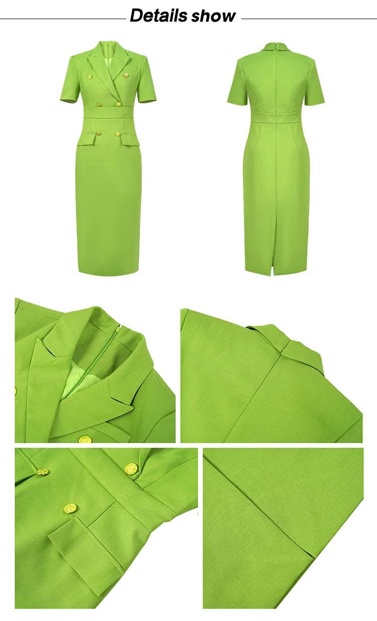 Elegant Office Lady Classic Business Formal Pencil Dress Women Clothes Blazer Commute Short Sleeve High Waist Slim Midi Vestidos - AIAZ