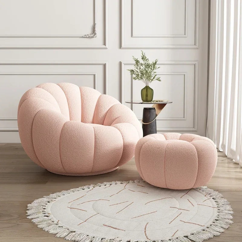 Lazy sofa that can be reclined or slept on, pumpkin sofa chair, small-sized lamb velvet fabric sofa, single sofa