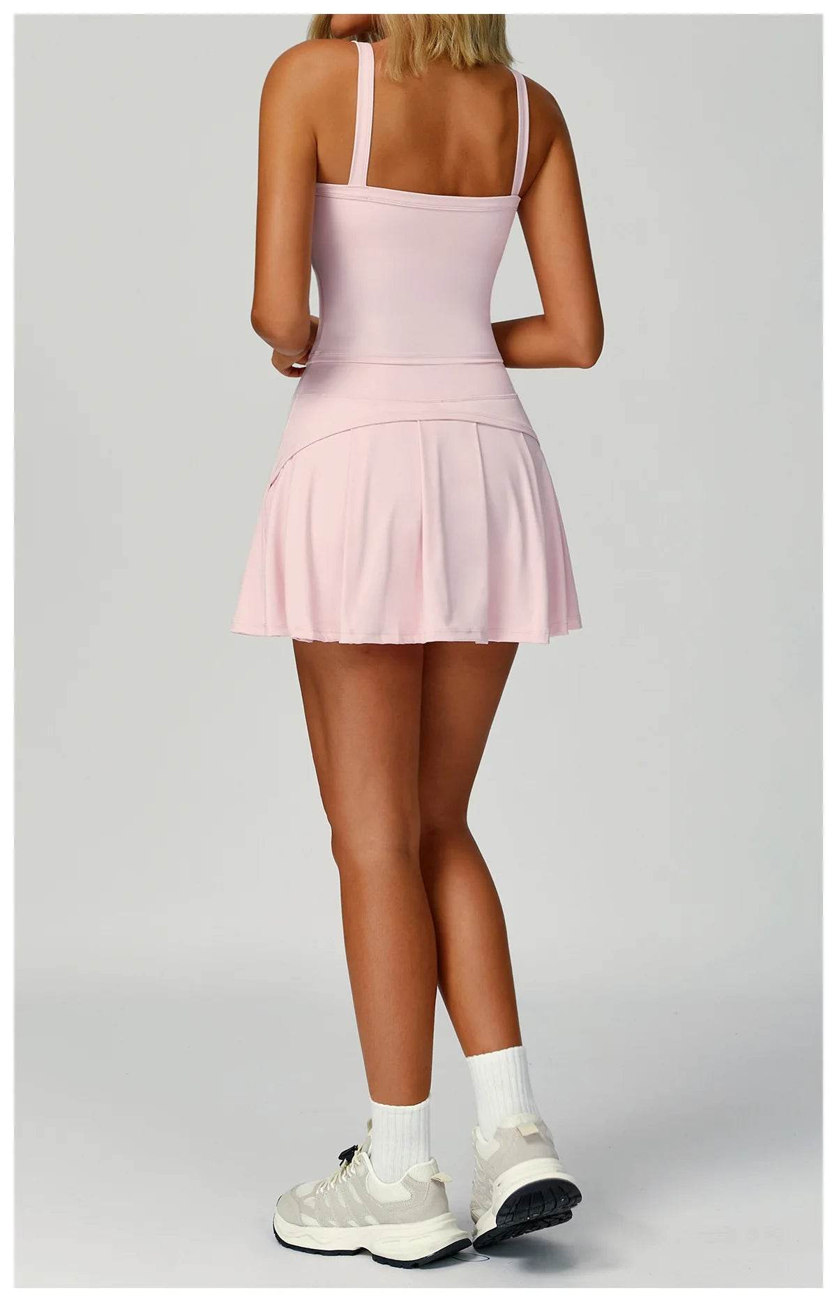 Tennis Top and Skirt Set Women Summer Sport Active Wear Badminton Golf Wear Yoga Outdoor Running Suit Black White Pink Skort - AIAZ