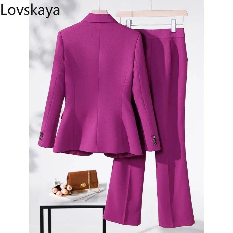 Business Work Wear 2 Piece Set Purple Blue Red Black Long Sleeve Blazer And Trouser Women Pant Suit Formal - AIAZ