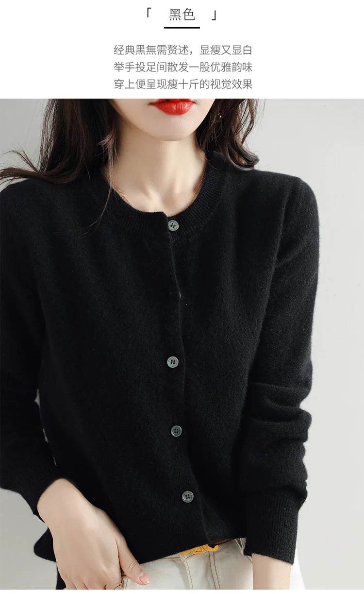 Women Cardigans Sweater O-neck Spring Autumn Knitted Cashmere Cardigans Solid Single Breasted Womens Sweaters 2022 - AIAZ