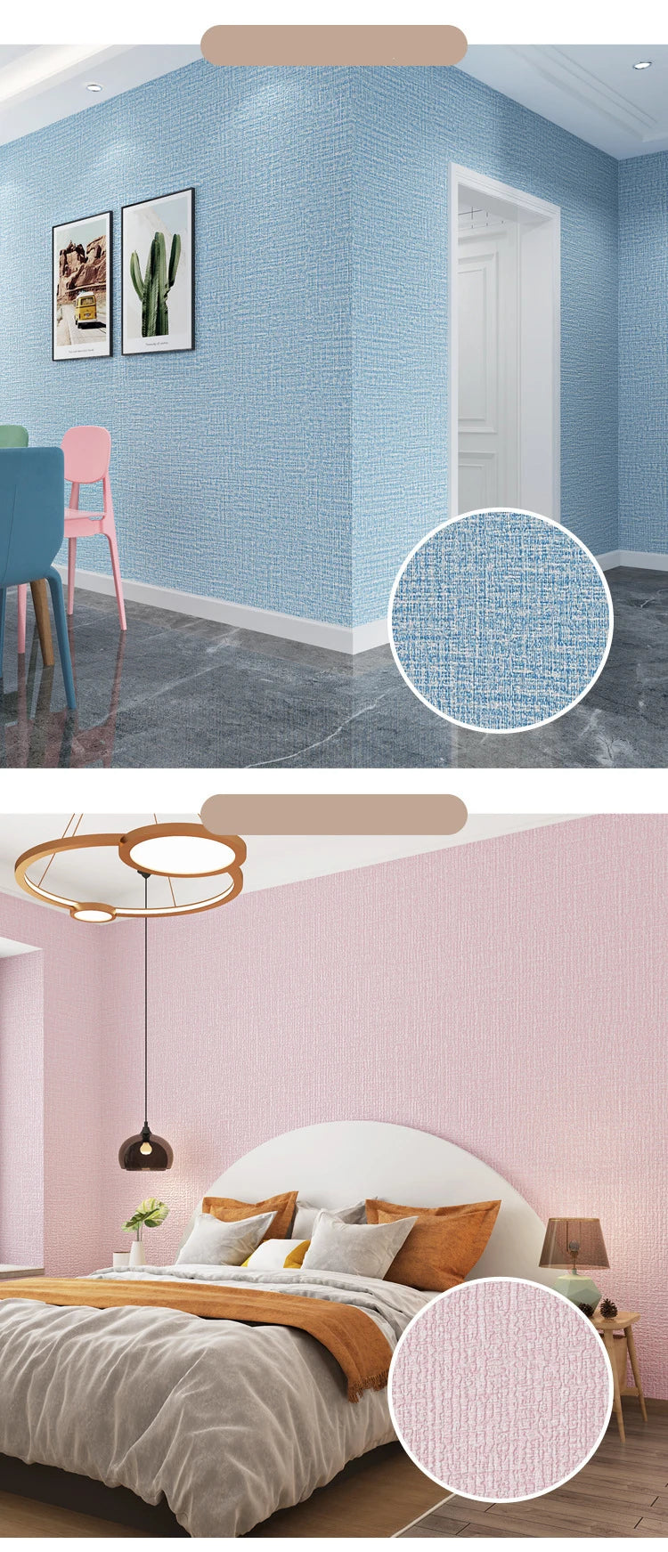 10m 3D Thicken self-adhesive thermal insulation wallpaper linen plain color decor wall stickers renovation anti-collision