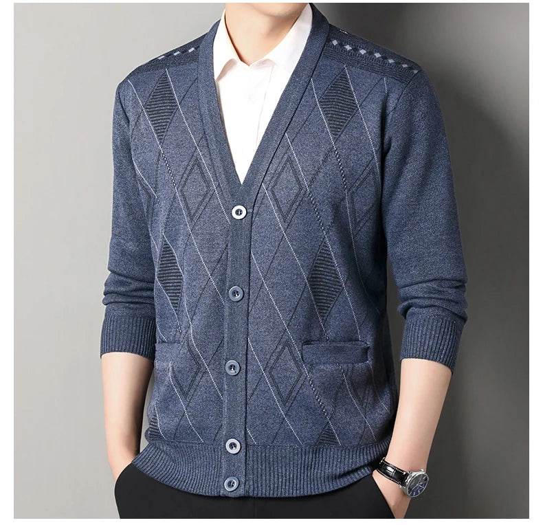 Men's Casual Cardigan Jacket V-neck Sweater Men's Autumn Winter Clothes Button Knit Cardigans Mens Knitting Sweaters Outwear - AIAZ