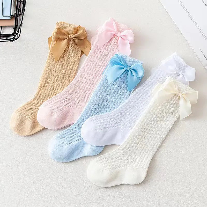 0-36M Baby Girl Socks Toddler Big Bow Cotton Summer Mesh Infant Knee Socks Newborn Long Princess Socks For Girls 2025