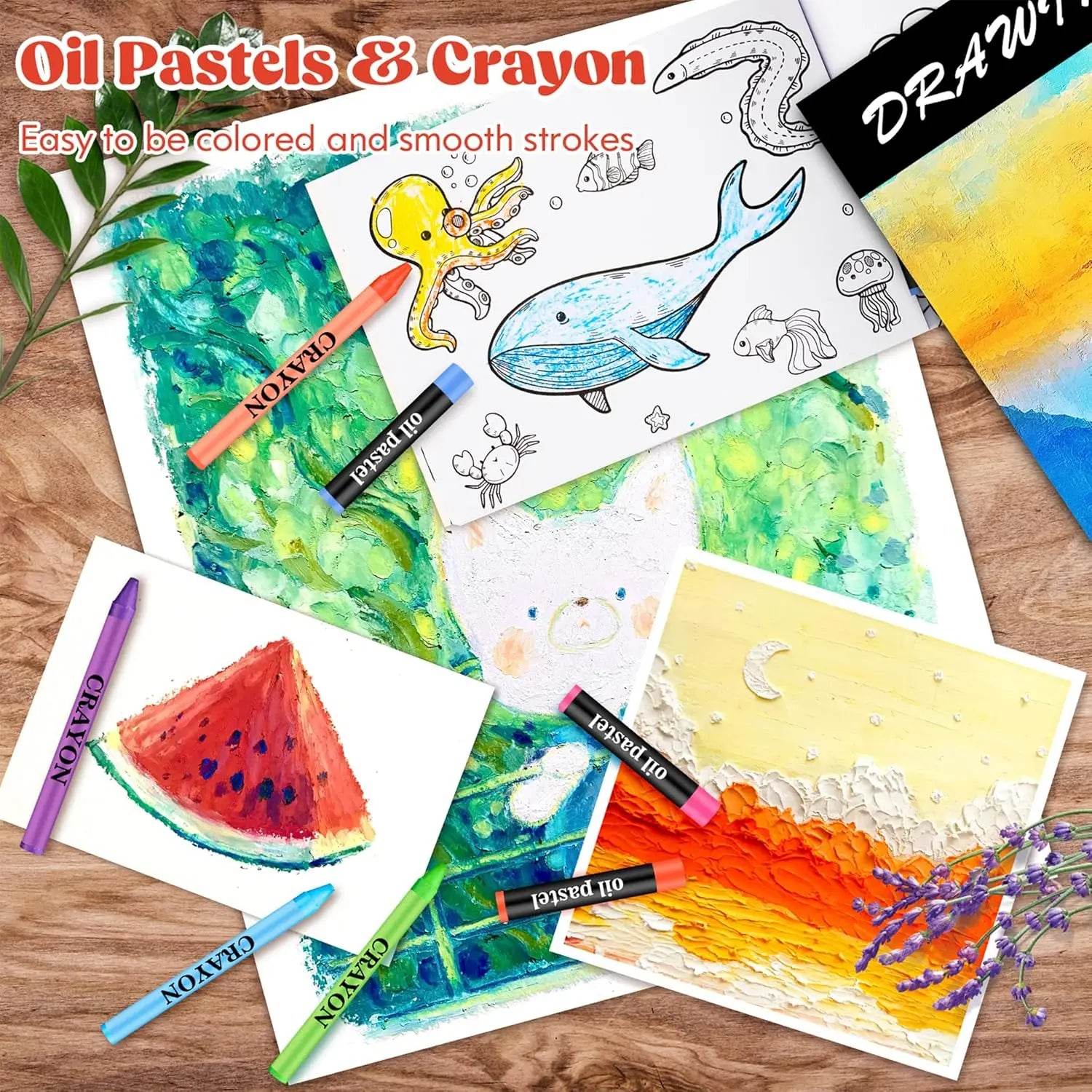 Art Supplies, Aesthetic Cute Preppy Stuff School Supplies, 142-Pack Deluxe Wooden Art Set Crafts Drawing Painting Coloring Kit - AIAZ