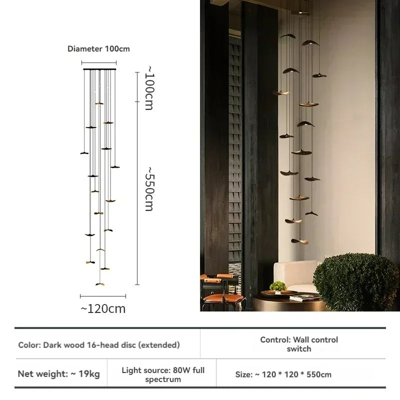 Japanese Lotus Leaf Chandelier Wabi Sabi Solid Wood Lamp Living Dining Room Zen Tearoom Villa Duplex Kitchen Island Linear Light
