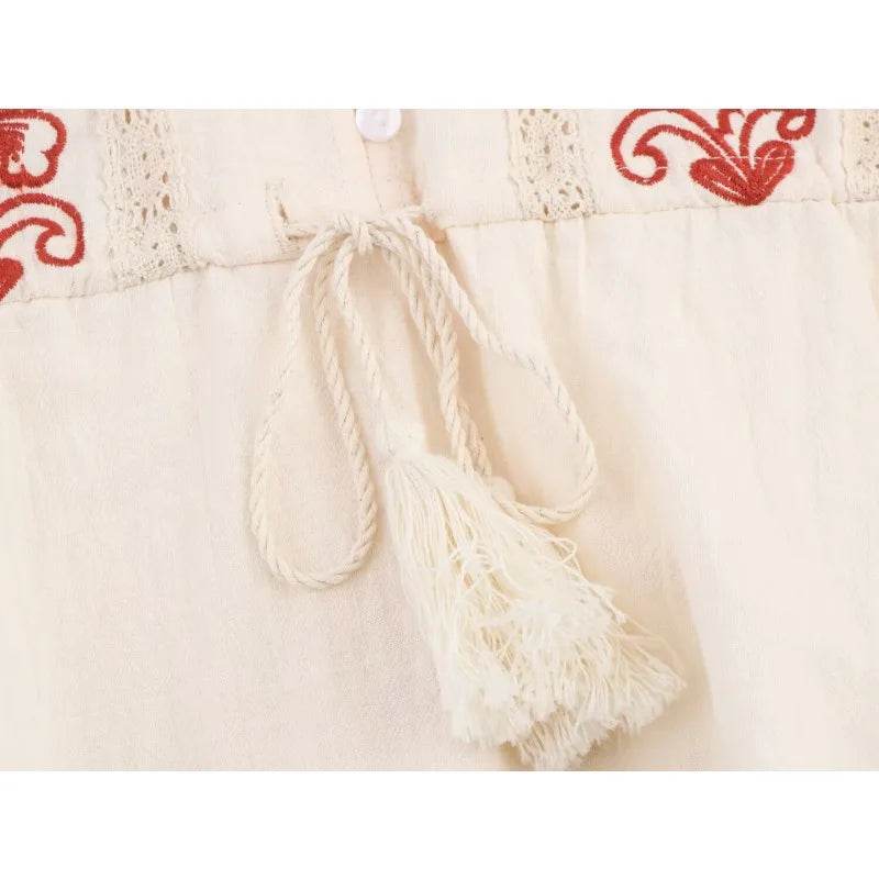 TRAFZR Ruffle Shirt Embroidered Women's Long Sleeve Top Boho Chic Woman Shirts Female Blouse Elegant Oversized Tops 2025 Cotton - AIAZ