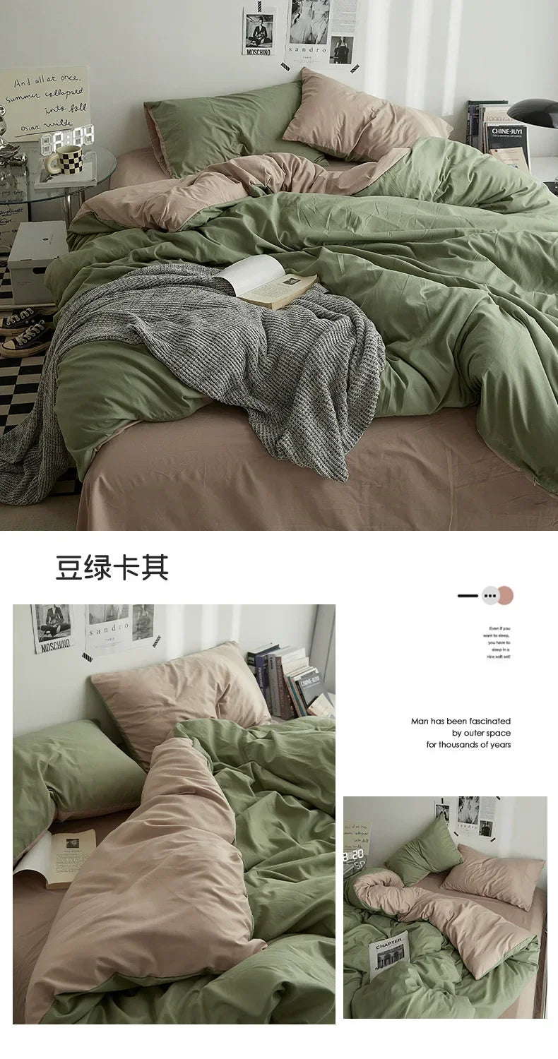 High Quality Solid Color Double Washed Cotton Bedding 4 Pieces Set Student Dormitory Bed Linen Duvet Set Bed Suit