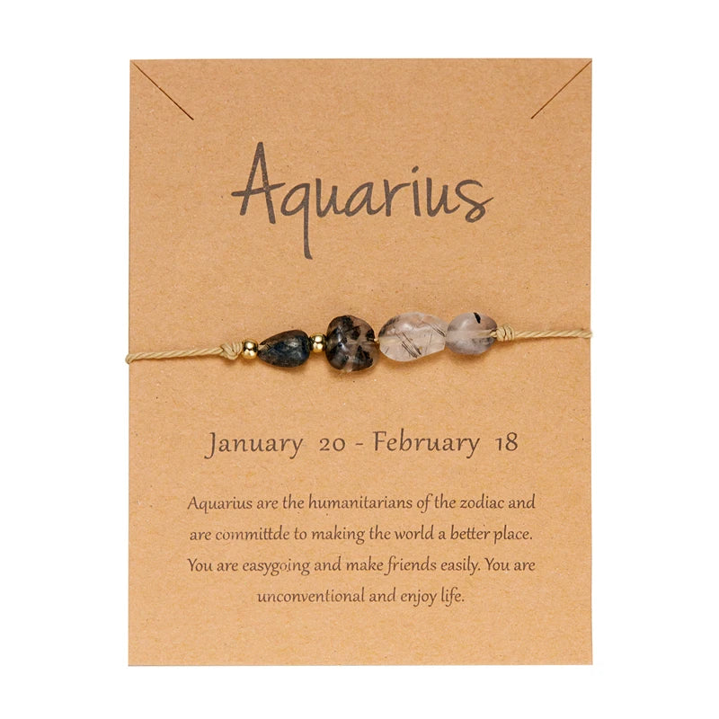 12 Zodiac Signs Woven Card Paper Bracelet for Women Men Minimalist Natural Stone Handmade  Braided Bracelet Friendship Jewelry