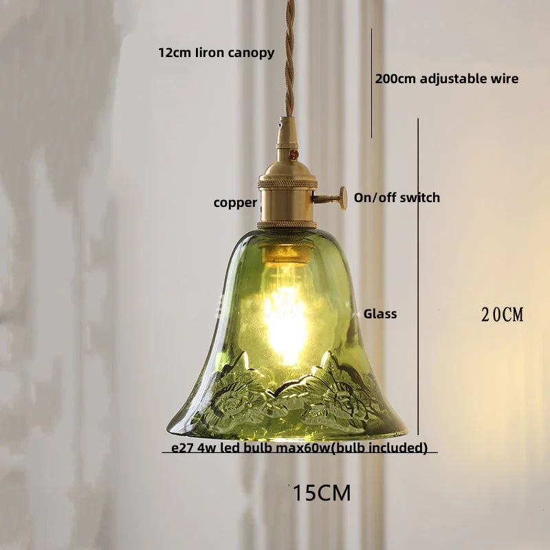 IWHD Nordic Modern LED Pendant Lights Coffee Living Room Balcony Green Glass Copper Knob Switch Hanging Light Fixture Luminaira