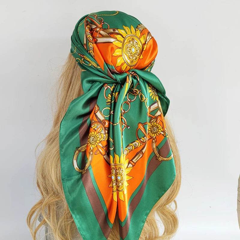 New 90*90cm Retro Brand Women Silk Scarf Bandanna Fashion Bohemian Pattern Square Hijab Lady Wrap Headband foulard muffler - AIAZ