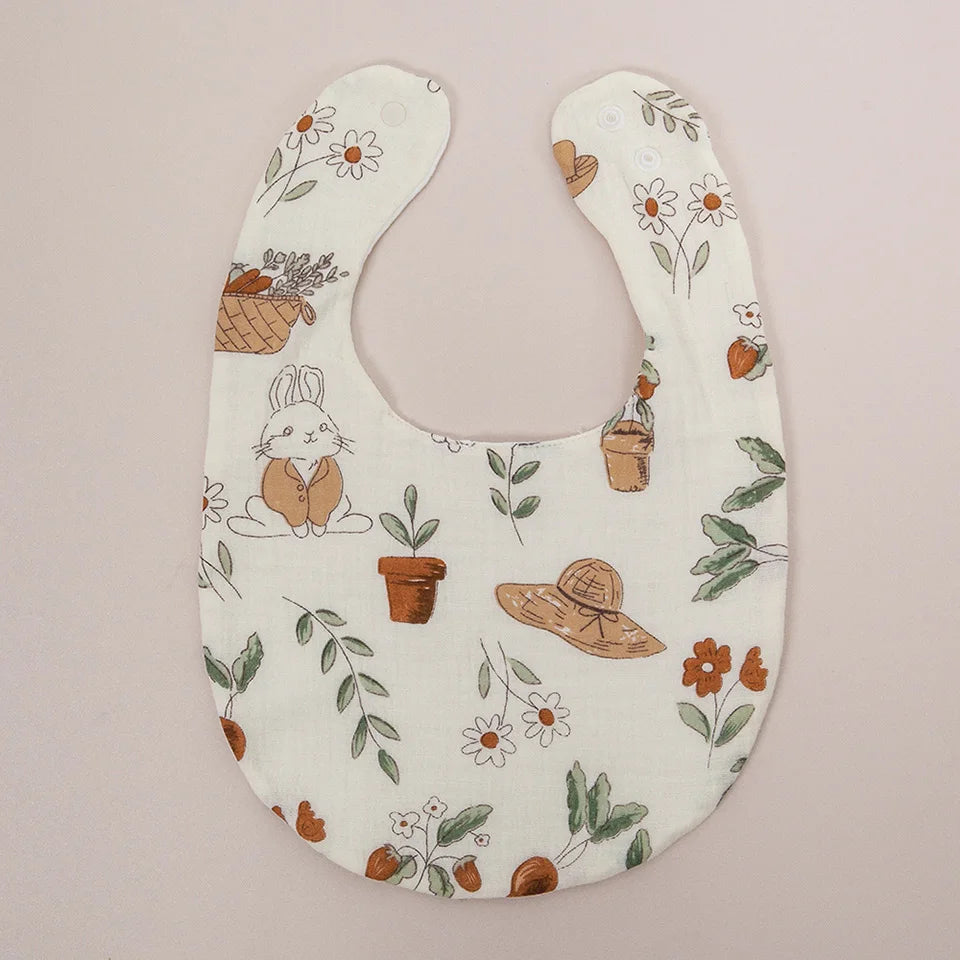 2Pcs/Set Baby Bibs Reusable Saliva Towel Good Absorption Soft 100% Cotton Gauze Cartoon Print Adjustable Baby Feeding Bibs