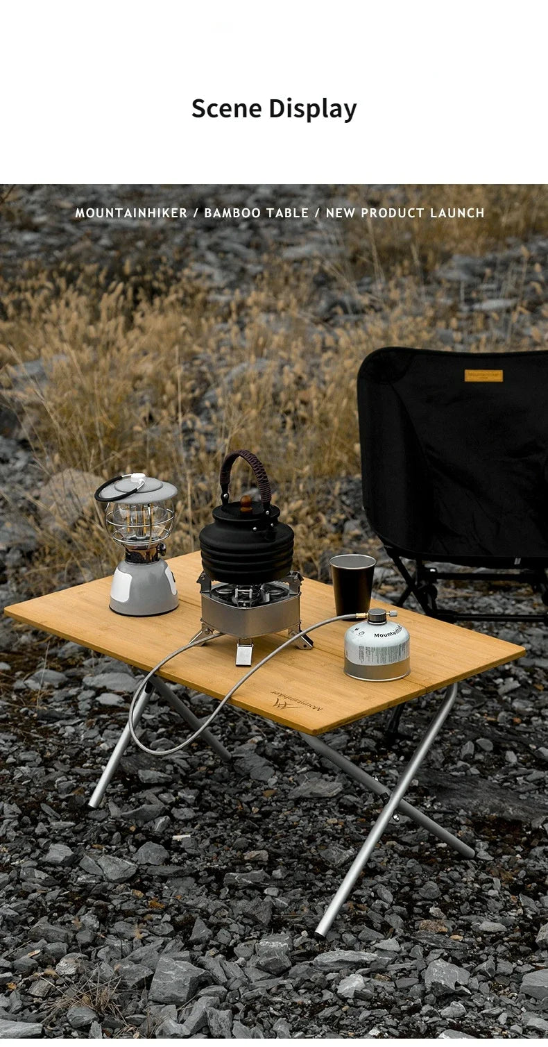 MOUNTAINHIKER Outdoor Camping Bamboo Folding Table Portable Fast Storage Folding Desk Outdoor Dining Table Picnic BBQ Table